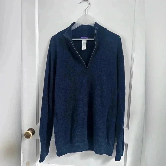 Patagonia LAMBSWOOL 1/4 ZIP Blue Sweater Size M - Picture 1 of 4
